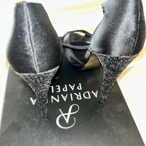 Adrianna Papell Black Satin Glitter Heels
